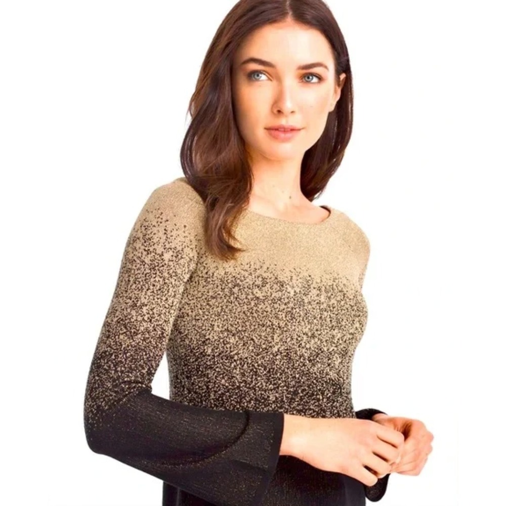 WHBM‎ NWT Black Gold Metallic Knit Top Small Bell Sleeves Ombre